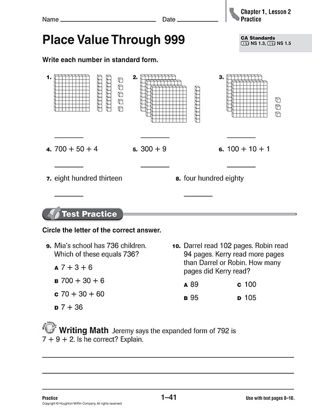 Grade 2 Place Value Assessment - place value worksheets for
