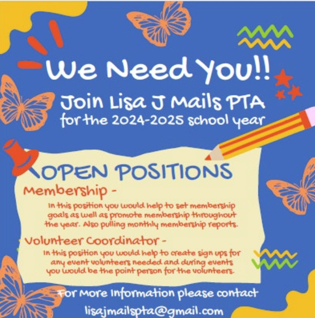 PTA Open Positions - Please consider volunteering!
